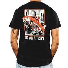 Farmtruck Orange and white logo on black t-shirt