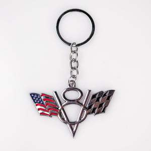 V8 Metal Flag Keychain