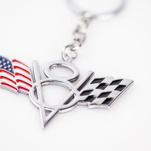 V8 Metal Flag Keychain