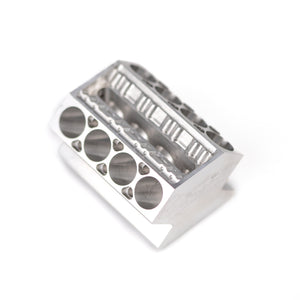 thumbnail image 2 of Engine Block Business Card & Pen Holder - Resin Desktop Organizer, Silver Industrial Model 2 of 3