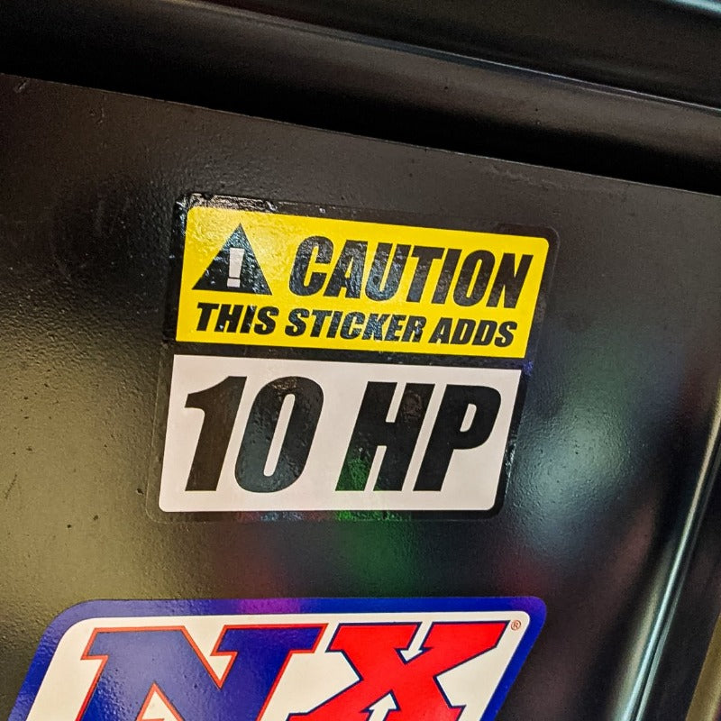 thumbnail interactive-video image 1 of "This Sticker Adds 5 HP" JDM Die Cut Decal - 4.25x4.25 Inches - Rayd Workshop 1 of 6