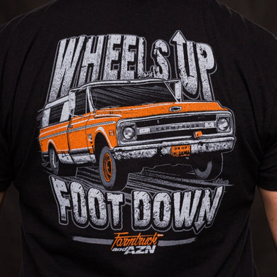 farmtruck and azn wheels up foot down tshirt