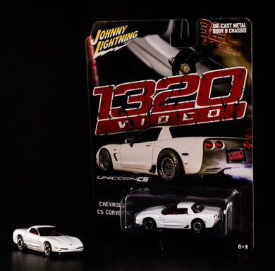 Kyle Loftis white unicorn corvette die-cast, 1320 video logo