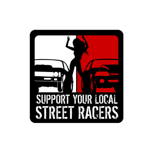 A decal with a graphic of a woman flagging a street race.  As seen on street outlaws and Big Chief's t-shirts